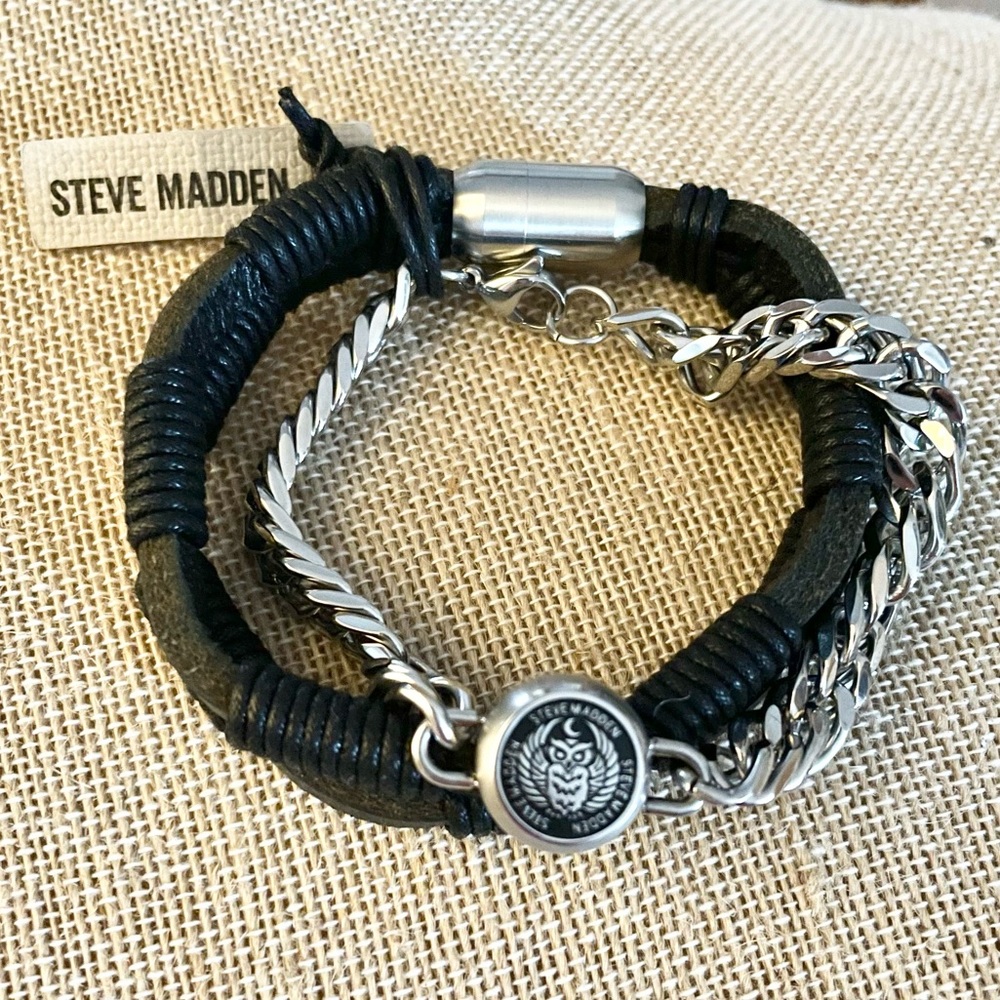 NWT Steve Madden Chain/Leather Bracelet Set